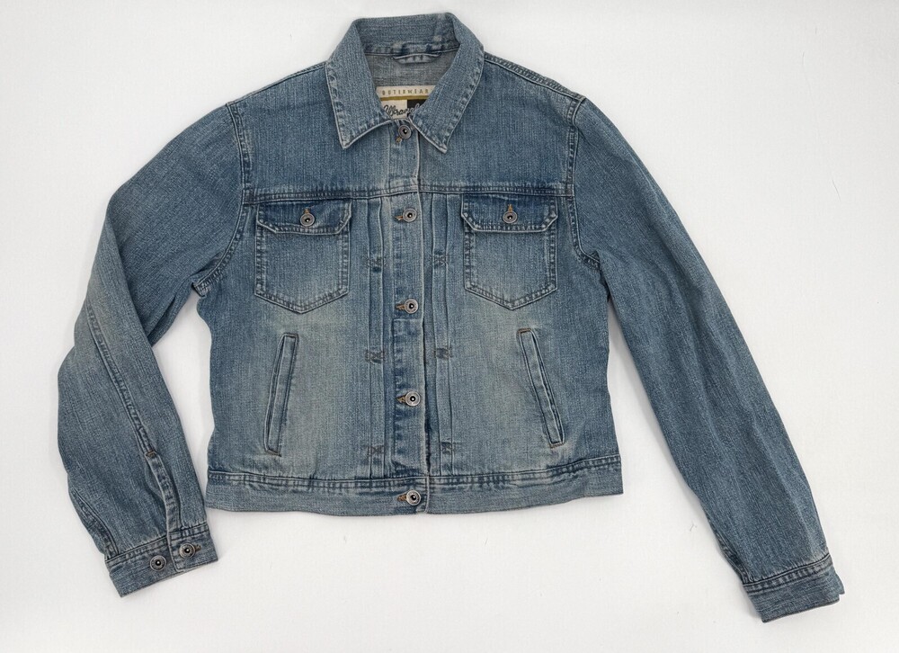 Wrangler Denim Jacket Womens Large Trucker Distressed Vintage Style Retro Outerw